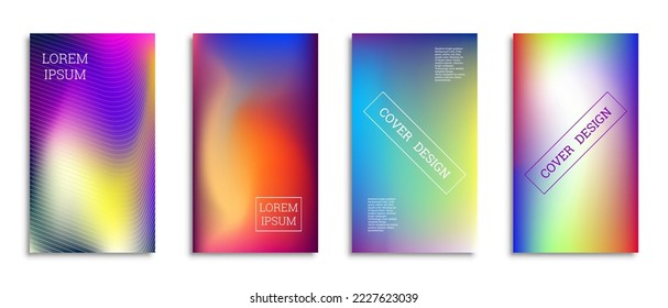 Heller Farbverlauf-Hintergrund für das Cover. Satz von 4 Covern. Kreative moderne Vektorgrafik. Holografisches Spektrum.
