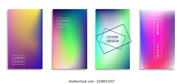 Bright gradient background for the cover. Set of 4 covers. Creative modern vector illustration. Holographic spectrum.