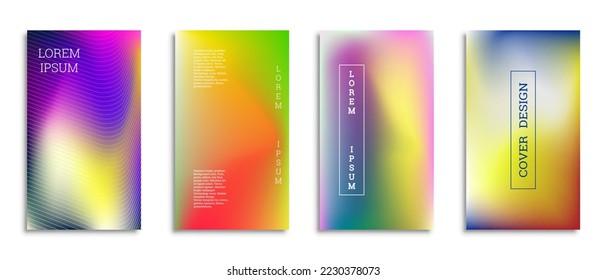 Bright gradient background for the cover. Set of 4 covers. Creative modern vector illustration. Holographic spectrum.