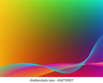 Bright gradient background. Mesh. Red, blue, green, yellow and purple hues. Undulating lines of bright pink, blue and yellow.