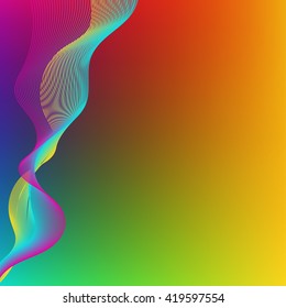 Bright gradient background. Mesh. Red, blue, green, yellow and purple hues. Undulating lines of bright pink, blue and yellow.