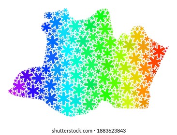 Bright gradient collage of Amazonas State map designed for Christmas celebration. Amazonas State map mosaic is designed of colorful snow parts. Designed for Christmas purposes.