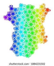 Bright gradient collage of Chechen Republic map organized for New Year sales. Chechen Republic map mosaic is created of colorful snow elements. Designed for New Year purposes.