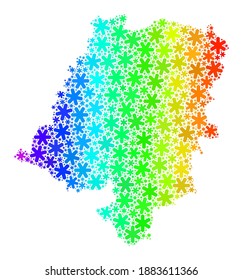 Bright gradient collage of Opole Voivodeship map organized for New Year ads. Opole Voivodeship map mosaic is made with vibrant snowflakes. Designed for New Year ads.