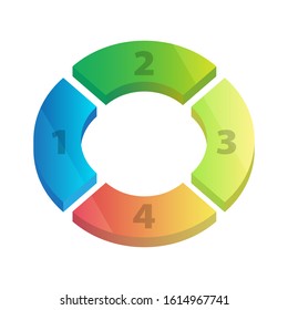 Bright gradient color 3D circle pie chart, consisting of 4 parts. Vector infographic template.