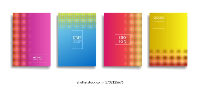 Farbverlauf in einem Farbverlauf mit abstrakten Punktmustern. Modernes Hintergrunddesign mit angesagter und lebendiger, lebendiger Farbe. blau violett rot orange grün Plakatplatine Vektordecke Vorlage.