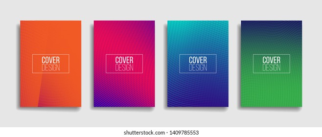 Bright Gradient Color Abstract Line Pattern Background Cover Design. Modern Background Design With Trendy And Vivid Vibrant Color. Blue Violet Red Orange Green Placard Poster Vector Cover Template.