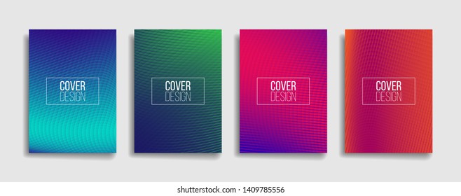 bright gradient color abstract line pattern background cover design. modern background design with trendy and vivid vibrant color. blue, violet, red, orange and green placard poster cover template.