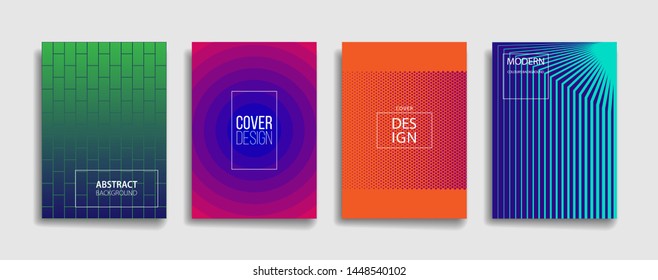 bright gradient color abstract line pattern background cover design. modern background design with trendy and vivid vibrant color. blue violet red orange green placard poster vector cover template.