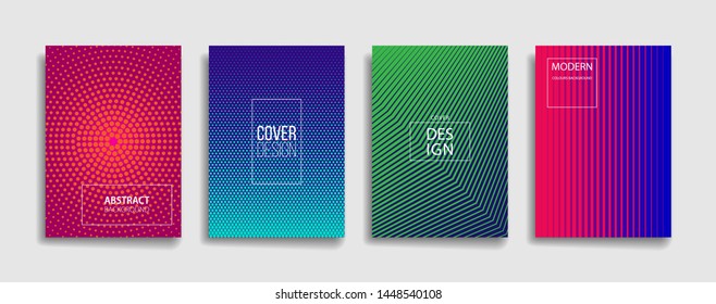 bright gradient color abstract line pattern background cover design. modern background design with trendy and vivid vibrant color. blue violet red orange green placard poster vector cover template.