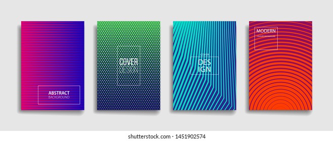 bright gradient color abstract line pattern background cover design. modern background design with trendy and vivid vibrant color. blue violet red orange green placard poster vector cover template.