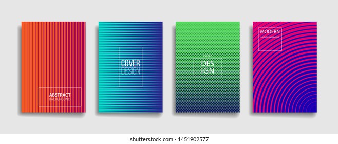 bright gradient color abstract line pattern background cover design. modern background design with trendy and vivid vibrant color. blue violet red orange green placard poster vector cover template.