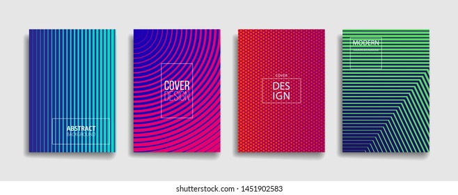 bright gradient color abstract line pattern background cover design. modern background design with trendy and vivid vibrant color. blue violet red orange green placard poster vector cover template.