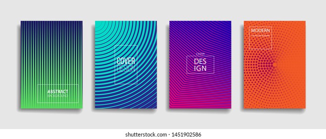 bright gradient color abstract line pattern background cover design. modern background design with trendy and vivid vibrant color. blue violet red orange green placard poster vector cover template.