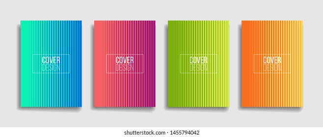 bright gradient color abstract line pattern background cover design. modern background design with trendy and vivid vibrant color. blue violet red orange green placard poster vector cover template.