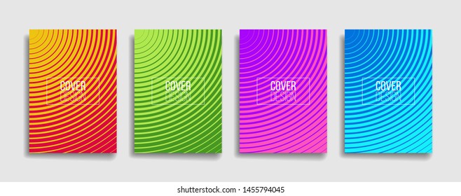bright gradient color abstract line pattern background cover design. modern background design with trendy and vivid vibrant color. blue violet red orange green placard poster vector cover template.