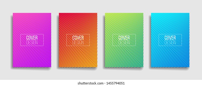 bright gradient color abstract line pattern background cover design. modern background design with trendy and vivid vibrant color. blue violet red orange green placard poster vector cover template.