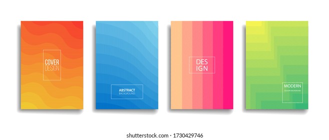 bright gradient color abstract line pattern background cover design. modern background design with trendy and vivid vibrant color. blue violet red orange green placard poster vector cover template.