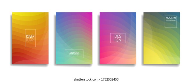 bright gradient color abstract line pattern background cover design. modern background design with trendy and vivid vibrant rainbow color. blue violet red orange green placard poster cover template.