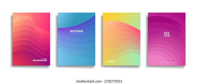 Farbverlauf in einem Farbverlauf mit abstrakten Linien, Hintergrund-Cover. Modernes Hintergrunddesign mit angesagter und lebendiger Regenbogenfarbe. Blauviolett-rotes orangefarbenes Plakatschild