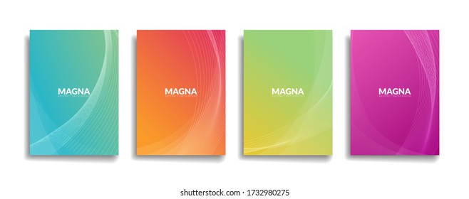 bright gradient color abstract line pattern background cover design. modern background design with trendy and vivid vibrant rainbow color. blue violet red orange green placard poster cover template