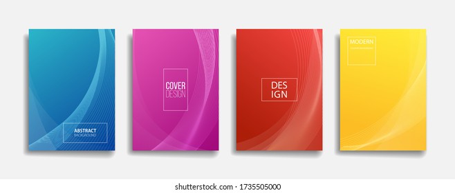 bright gradient color abstract line pattern background cover design. modern background design with trendy and vivid vibrant color. blue violet red orange green placard poster cover template