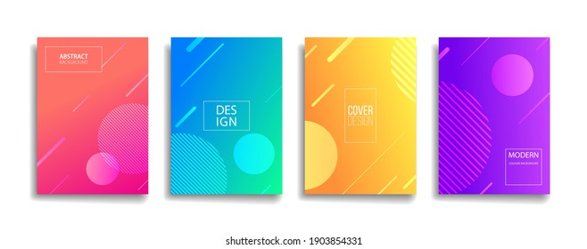 Bright Gradient Color Abstract Line Pattern Background Cover Design. Modern Background Design With Trendy And Vivid Vibrant Color. Blue Violet Red Orange Green Placard Poster Vector Cover Template.