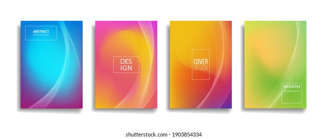 Bright Gradient Color Abstract Line Pattern Background Cover Design. Modern Background Design With Trendy And Vivid Vibrant Color. Blue Violet Red Orange Green Placard Poster Vector Cover Template.