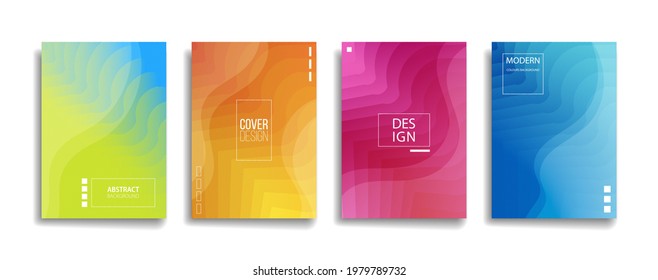 bright gradient color abstract line pattern background cover design. modern background design with trendy and vivid vibrant color. blue violet red orange green placard poster vector cover template.