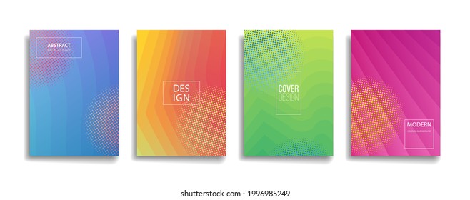 bright gradient color abstract line pattern background cover design. modern background design with trendy and vivid vibrant color. blue violet red orange green placard poster vector cover template.