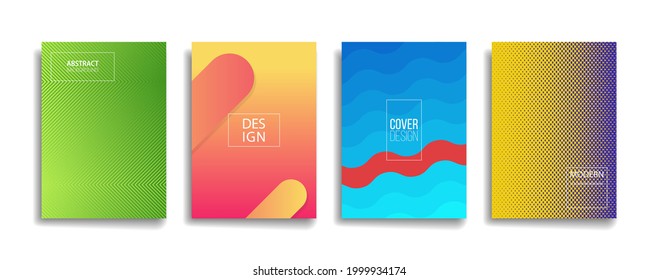 diseño de la cubierta de fondo del patrón de línea abstracta de color de gradiente brillante. diseño de fondo moderno con colores vivos y a la moda. plantilla de portada vectorial de afiches verde azulado rojo anaranjado azul.