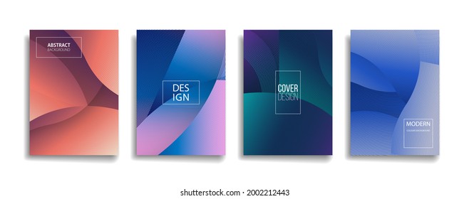 Bright Gradient Color Abstract Line Pattern Background Cover Design. Modern Background Design With Trendy And Vivid Vibrant Color. Blue Violet Red Orange Green Placard Poster Vector Cover Template.