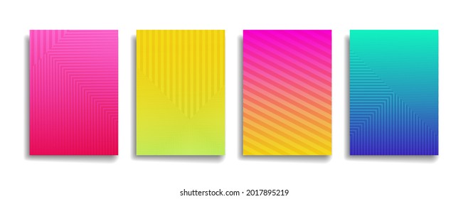 bright gradient color abstract line pattern background cover design. modern background design with trendy and vivid vibrant color. blue violet red orange green placard poster vector cover template.