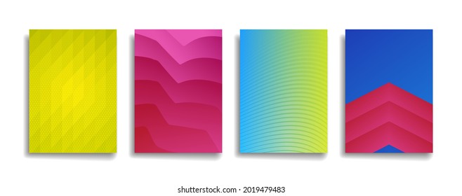 bright gradient color abstract line pattern background cover design. modern background design with trendy and vivid vibrant color. blue violet red orange green placard poster vector cover template.