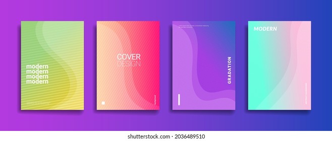 bright gradient color abstract line pattern background cover design. modern background design with trendy and vivid vibrant color. blue violet red orange green placard poster vector cover template.