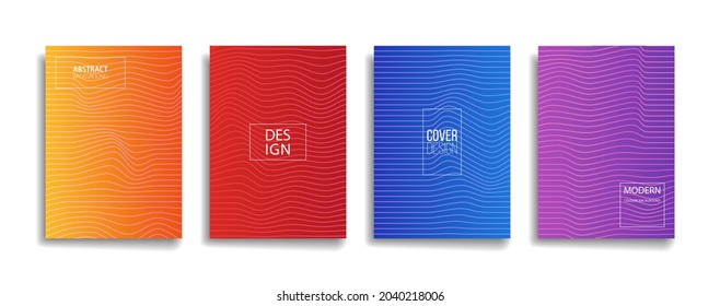 diseño de la cubierta de fondo del patrón de línea abstracta de color de gradiente brillante. diseño de fondo moderno con colores vivos y a la moda. plantilla de portada vectorial de afiches verde azulado rojo anaranjado azul.