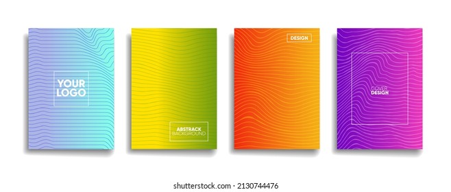 bright gradient color abstract line pattern background cover design. modern background design with trendy and vivid vibrant color. blue violet red orange green placard poster vector cover template.