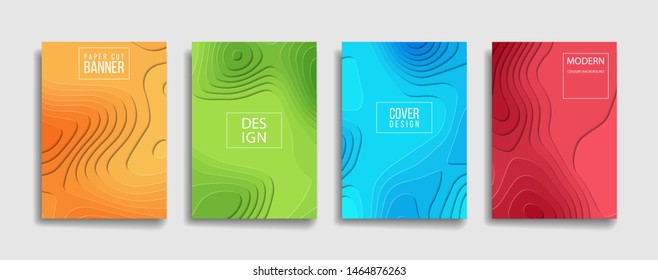 bright gradient color abstract paper cut pattern background cover design. cool background for presentation banner brochure sale. blue green red orange yellow placard poster vector cover template.