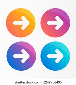 Bright gradient color arrow button isolated on white background. Arrow icon set in bright rainbow color. Perfect for website or app. 