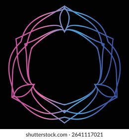 Bright Gradient Colored Mandala Abstract Lace Art.  Neon Frame Border Isolated on background, Retro Birthday Party Greting card Invitation Design Element Symbol. 