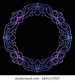Bright Gradient Colored Mandala Abstract Lace Art.  Neon Frame Border Isolated on background, Retro Birthday Party Greting card Invitation Design Element Symbol. 