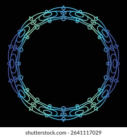 Bright Gradient Colored Mandala Abstract Lace Art.  Neon Frame Border Isolated on background, Retro Birthday Party Greting card Invitation Design Element Symbol. 