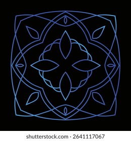 Bright Gradient Colored Mandala Abstract Lace Art.  Neon Frame Border Isolated on background, Retro Birthday Party Greting card Invitation Design Element Symbol. 