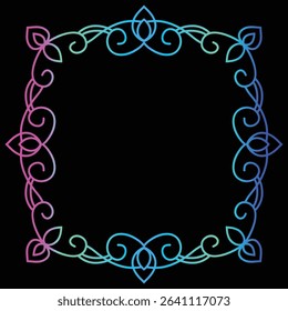 Bright Gradient Colored Mandala Abstract Lace Art.  Neon Frame Border Isolated on background, Retro Birthday Party Greting card Invitation Design Element Symbol. 