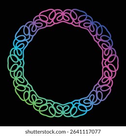 Bright Gradient Colored Mandala Abstract Lace Art.  Neon Frame Border Isolated on background, Retro Birthday Party Greting card Invitation Design Element Symbol. 