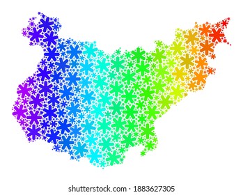 Bright gradient composition of Badajoz Province map combined for Christmas ads. Badajoz Province map mosaic is made of vibrant snow elements. Designed for Christmas purposes.