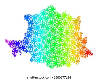 Bright gradient composition of Caceres Province map done for New Year sales. Caceres Province map mosaic is done of bright snow elements. Designed for Winter posters.