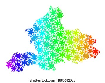 Bright gradient composition of Gelderland Province map done for New Year sales. Gelderland Province map mosaic is done of bright snow elements. Designed for Christmas purposes.