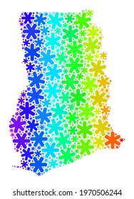 Bright gradient composition of Ghana map combined for Winter sales. Ghana map mosaic is formed of bright snow parts. Designed for patriotic sales.