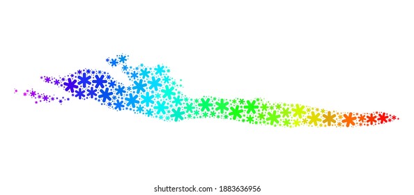 Bright gradient composition of Hvar Island map constructed for Christmas celebration. Hvar Island map mosaic is constructed of bright snowflakes. Designed for political advertisement.